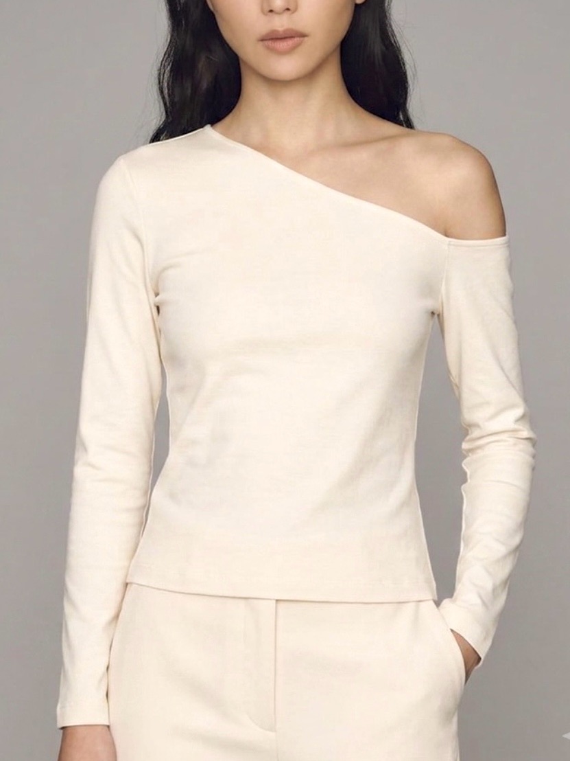L'agence Asymmetrical Top Womens Size Xs Ivory Cream Jenny Basic Long Sleeve